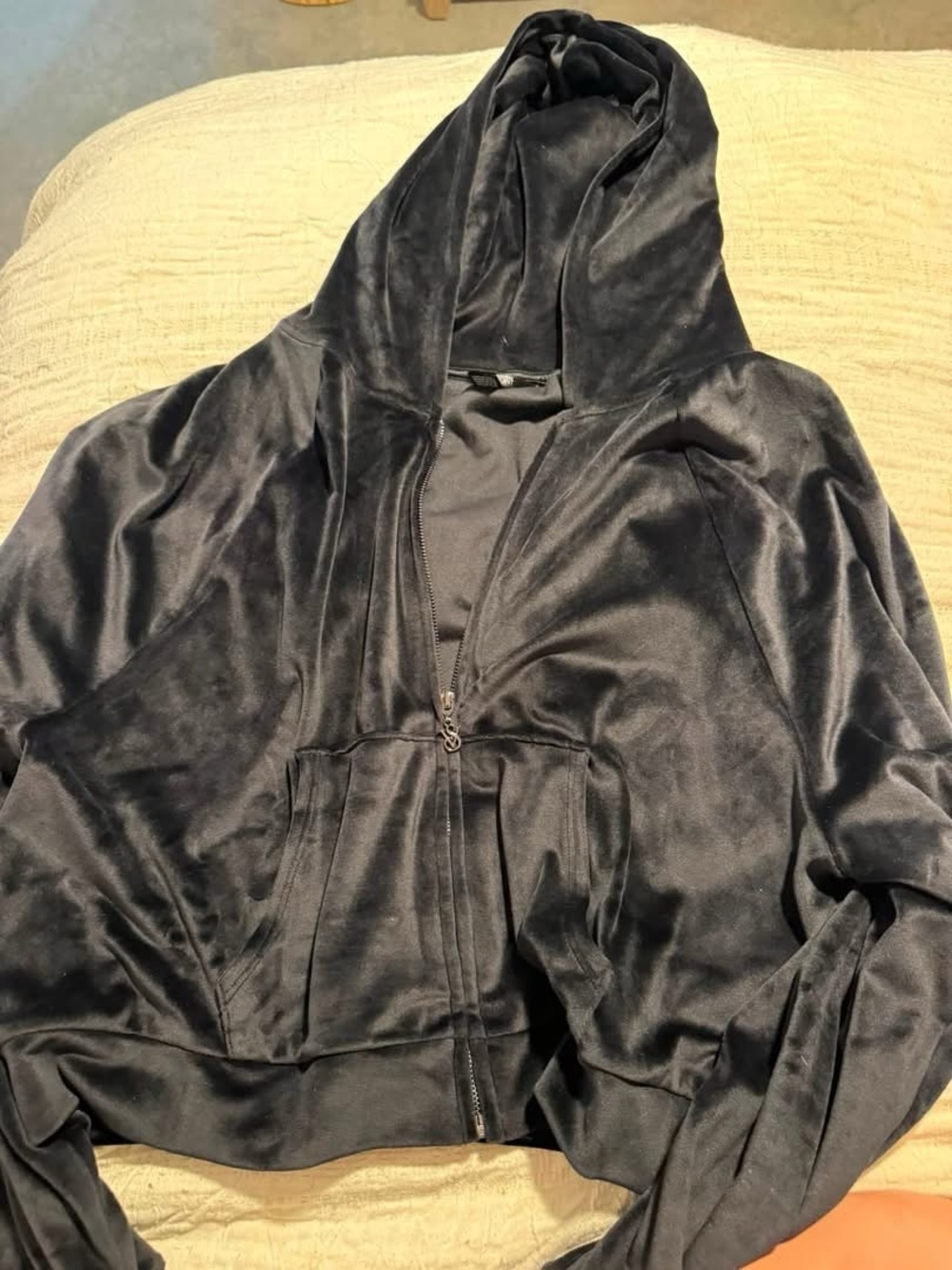 Victoria's Secret Black Velvet Hooded Zip Jacket